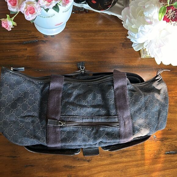 Gucci Black/Brown Collapsible Folding Travel Tote Bag Purse impeccable - Picture 7 of 17